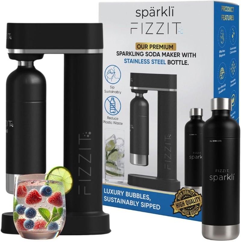 Fizz It Fizzit Spärklï Carbonated Water Soda Maker with Stainless Steel Bottle Included,Dishwasher Safe (Sparkli-Black) - Image 1